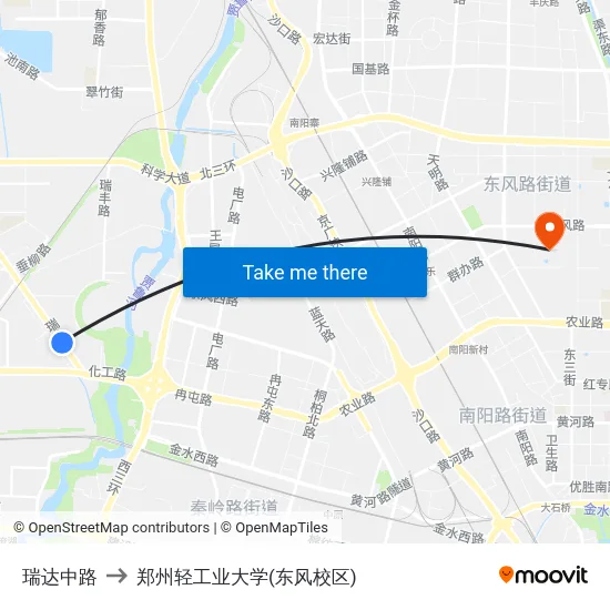 瑞达中路 to 郑州轻工业大学(东风校区) map