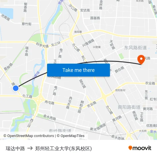 瑞达中路 to 郑州轻工业大学(东风校区) map