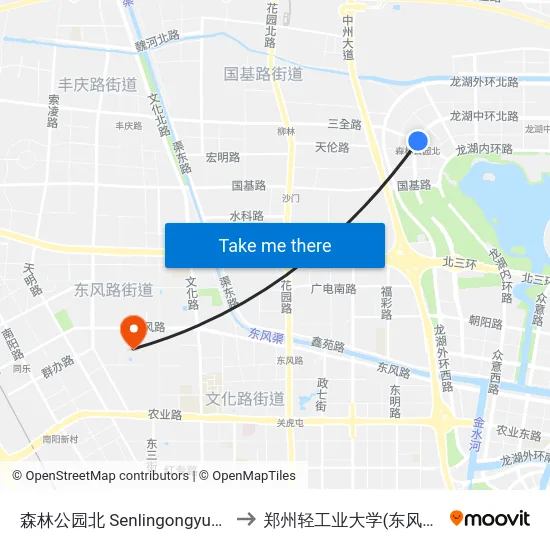 森林公园北 Senlingongyuanbei to 郑州轻工业大学(东风校区) map