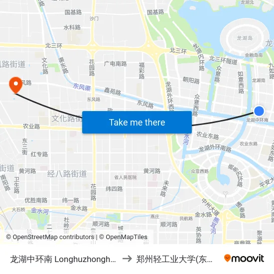 龙湖中环南 Longhuzhonghuannan to 郑州轻工业大学(东风校区) map