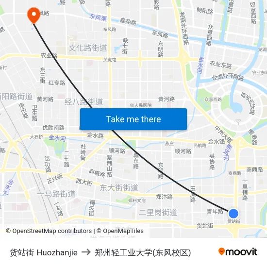 货站街 Huozhanjie to 郑州轻工业大学(东风校区) map