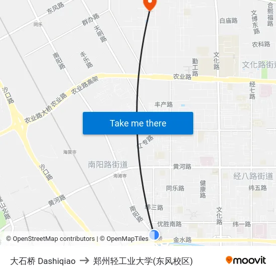 大石桥 Dashiqiao to 郑州轻工业大学(东风校区) map