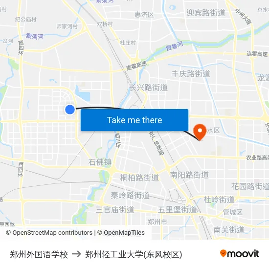 郑州外国语学校 to 郑州轻工业大学(东风校区) map