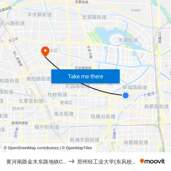 黄河南路金水东路地铁C口 to 郑州轻工业大学(东风校区) map