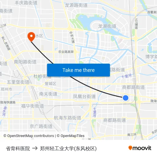 省骨科医院 to 郑州轻工业大学(东风校区) map