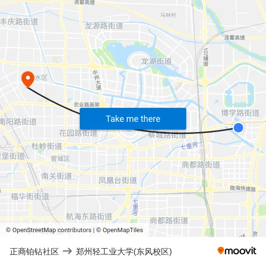 正商铂钻社区 to 郑州轻工业大学(东风校区) map