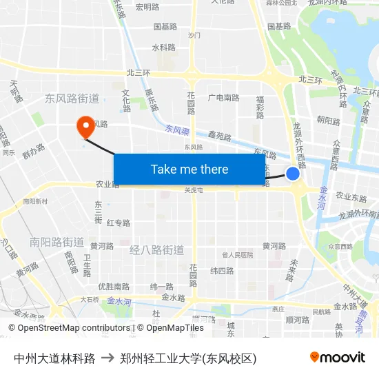 中州大道林科路 to 郑州轻工业大学(东风校区) map