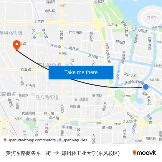 黄河东路商务东一街 to 郑州轻工业大学(东风校区) map