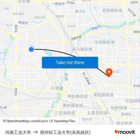 河南工业大学 to 郑州轻工业大学(东风校区) map