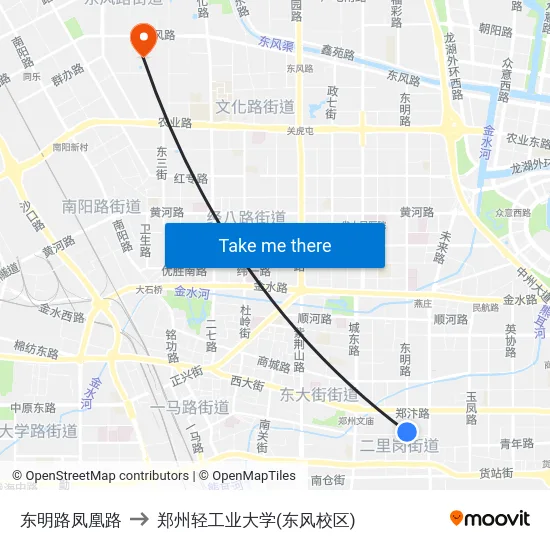 东明路凤凰路 to 郑州轻工业大学(东风校区) map