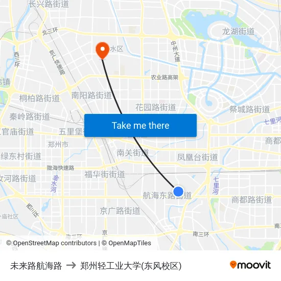 未来路航海路 to 郑州轻工业大学(东风校区) map