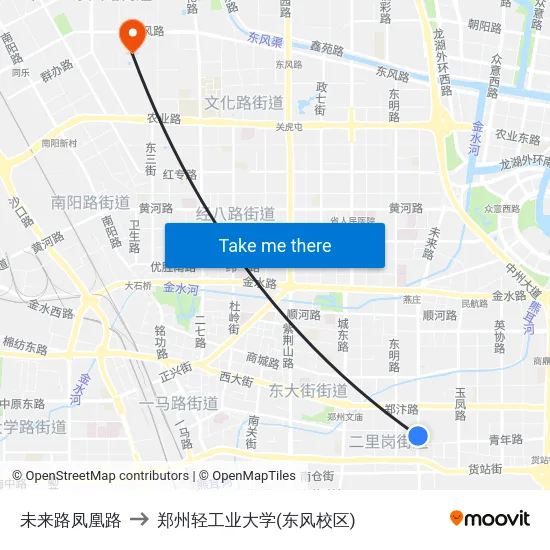 未来路凤凰路 to 郑州轻工业大学(东风校区) map