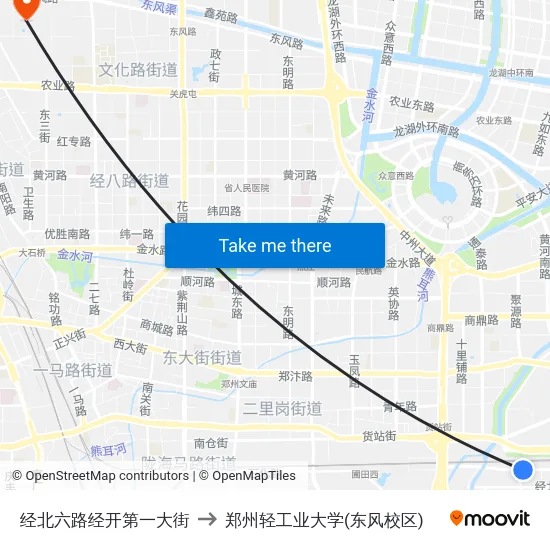 经北六路经开第一大街 to 郑州轻工业大学(东风校区) map