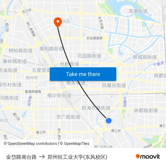 金岱路南台路 to 郑州轻工业大学(东风校区) map