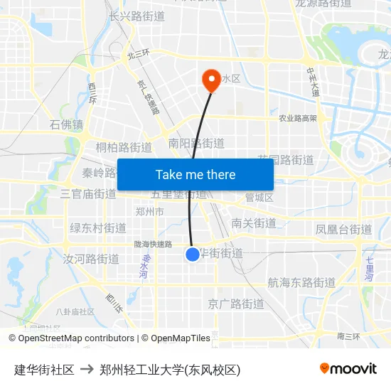 建华街社区 to 郑州轻工业大学(东风校区) map