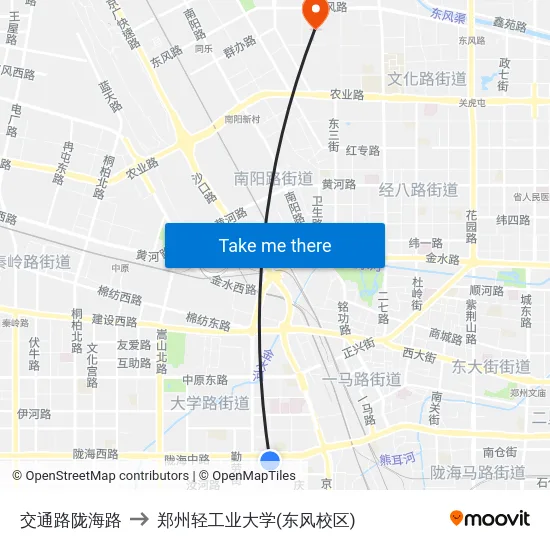 交通路陇海路 to 郑州轻工业大学(东风校区) map