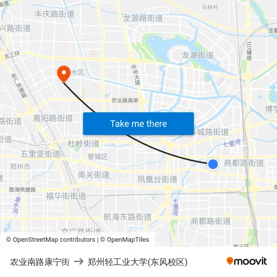 农业南路康宁街 to 郑州轻工业大学(东风校区) map