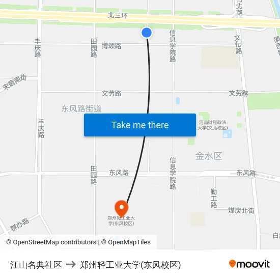 江山名典社区 to 郑州轻工业大学(东风校区) map