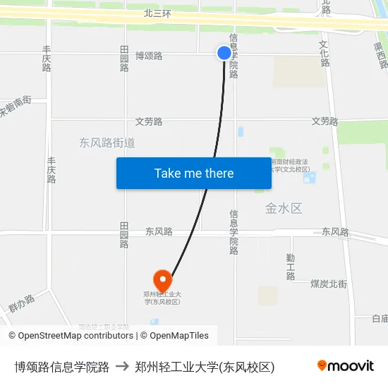 博颂路信息学院路 to 郑州轻工业大学(东风校区) map