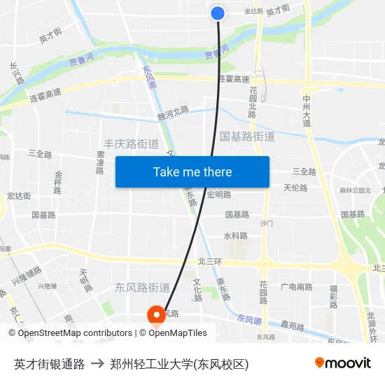 英才街银通路 to 郑州轻工业大学(东风校区) map