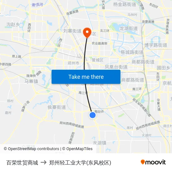 百荣世贸商城 to 郑州轻工业大学(东风校区) map