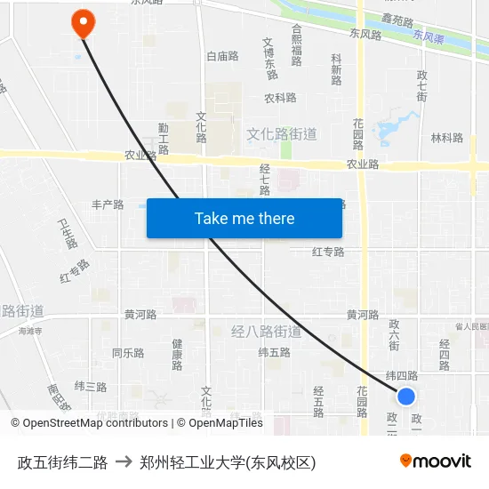 政五街纬二路 to 郑州轻工业大学(东风校区) map