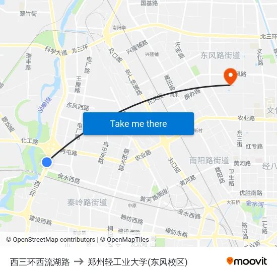 西三环西流湖路 to 郑州轻工业大学(东风校区) map