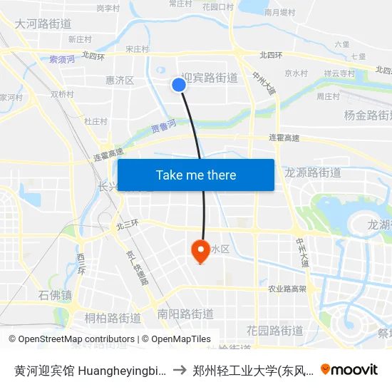 黄河迎宾馆 Huangheyingbinguan to 郑州轻工业大学(东风校区) map