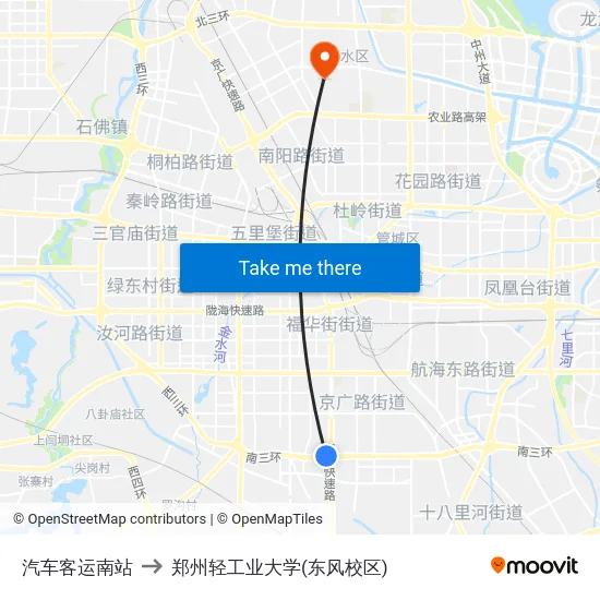 汽车客运南站 to 郑州轻工业大学(东风校区) map