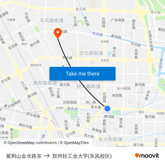紫荆山金水路东 to 郑州轻工业大学(东风校区) map