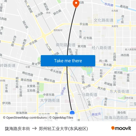 陇海路庆丰街 to 郑州轻工业大学(东风校区) map