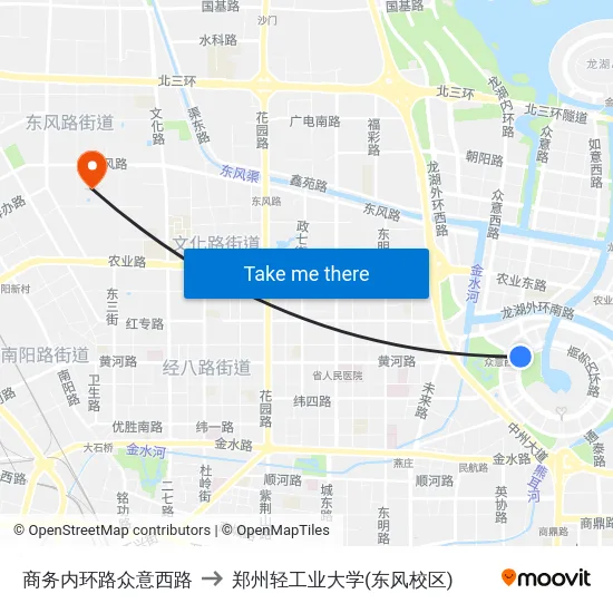 商务内环路众意西路 to 郑州轻工业大学(东风校区) map