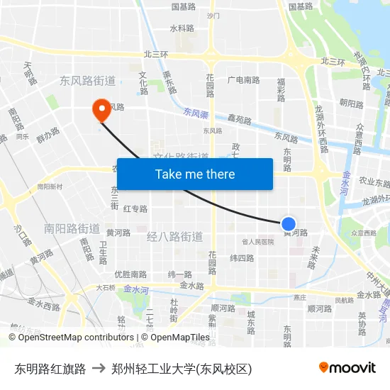 东明路红旗路 to 郑州轻工业大学(东风校区) map