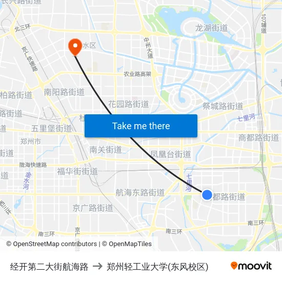 经开第二大街航海路 to 郑州轻工业大学(东风校区) map