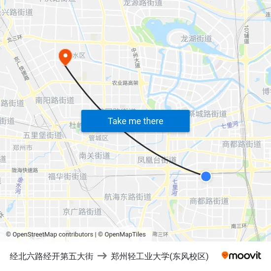 经北六路经开第五大街 to 郑州轻工业大学(东风校区) map