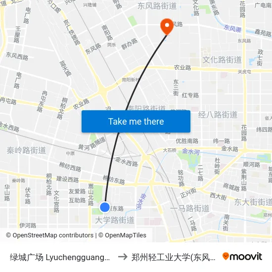 绿城广场 Lyuchengguangchang to 郑州轻工业大学(东风校区) map