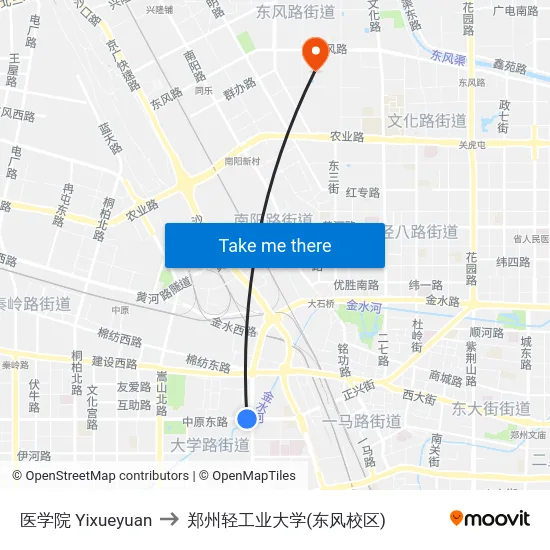 医学院 Yixueyuan to 郑州轻工业大学(东风校区) map