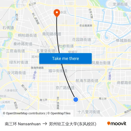 南三环 Nansanhuan to 郑州轻工业大学(东风校区) map