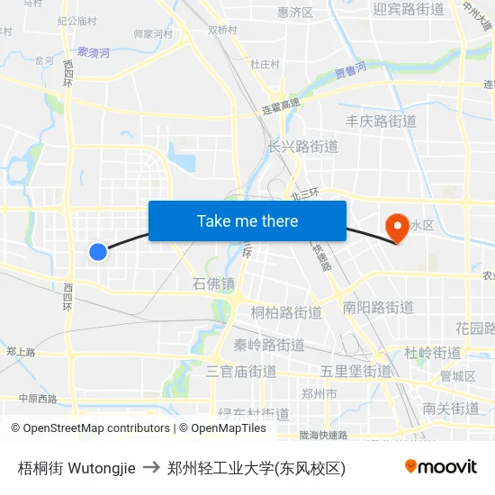 梧桐街 Wutongjie to 郑州轻工业大学(东风校区) map