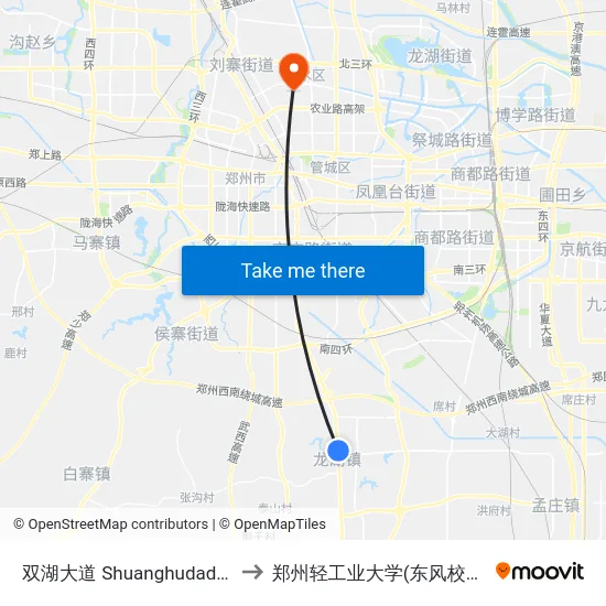 双湖大道 Shuanghudadao to 郑州轻工业大学(东风校区) map
