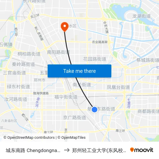 城东南路 Chengdongnanlu to 郑州轻工业大学(东风校区) map