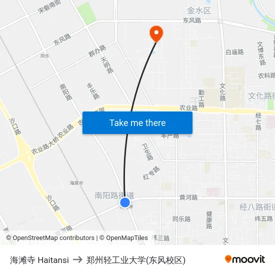 海滩寺 Haitansi to 郑州轻工业大学(东风校区) map