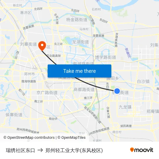 瑞绣社区东口 to 郑州轻工业大学(东风校区) map