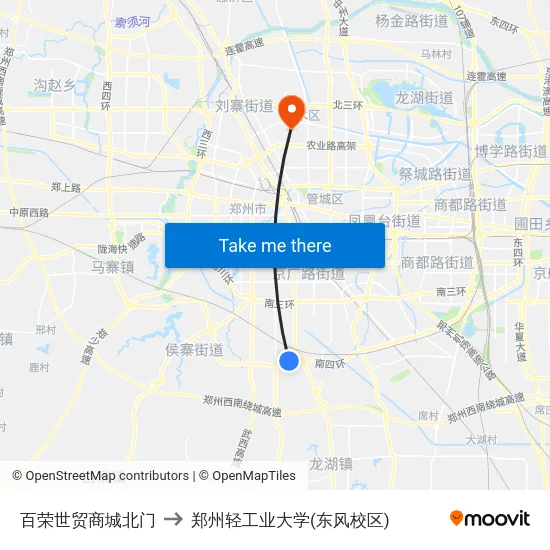 百荣世贸商城北门 to 郑州轻工业大学(东风校区) map