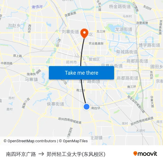 南四环京广路 to 郑州轻工业大学(东风校区) map