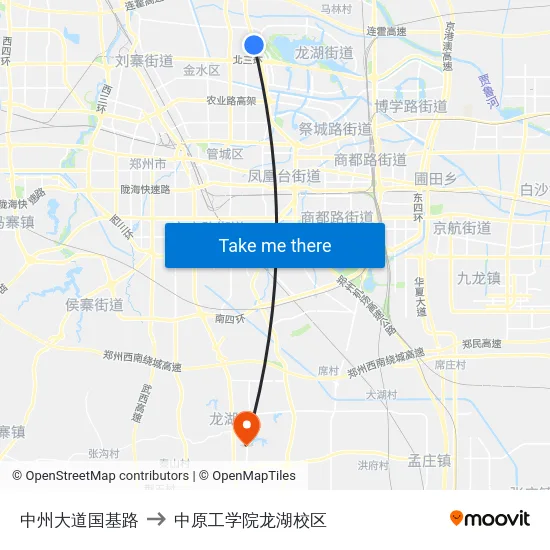 中州大道国基路 to 中原工学院龙湖校区 map
