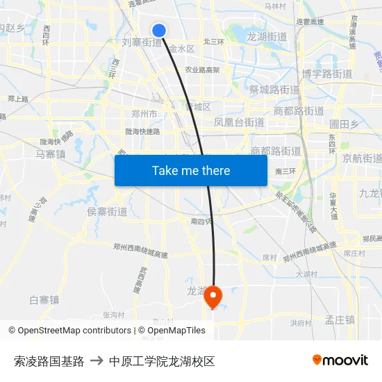 索凌路国基路 to 中原工学院龙湖校区 map