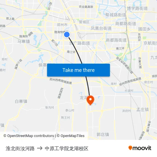 淮北街汝河路 to 中原工学院龙湖校区 map
