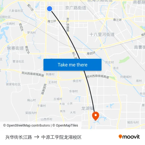 兴华街长江路 to 中原工学院龙湖校区 map