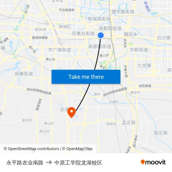 永平路农业南路 to 中原工学院龙湖校区 map